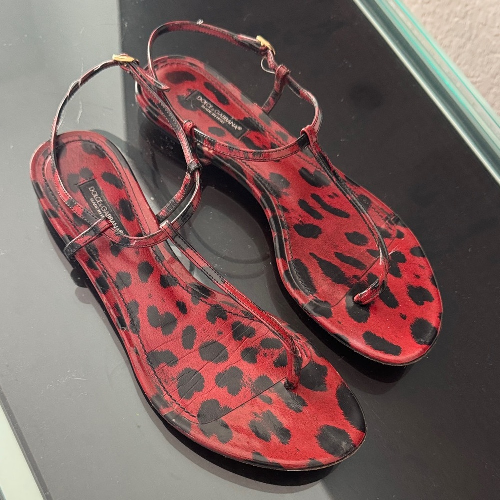 Dolce & Gabbana Leopard Print Red and Black Sandals